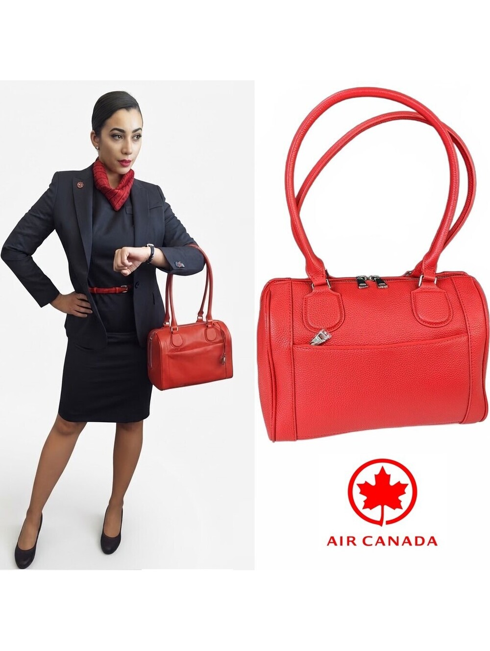 Air Canada Handbag Genuine Steward Attendant Purse Red